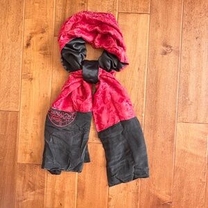 Japanese Asian 100% Silk Embroidered Wrap‎ Scarf Knot-Closure